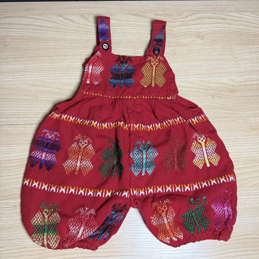Handmade Embroidered Cotton Baby Romper Size 6 bubble overalls Southwestern